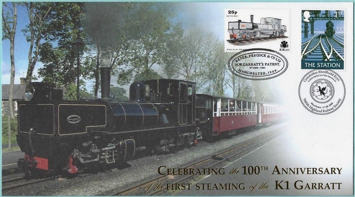 GB RLS Stamps on Cover : Ffestiniog / Welsh Highland Railway ex Tasmanian Railways first ever Garratt locomotive #K1